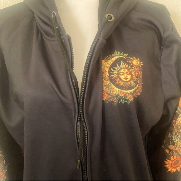 THE MOON SEES YOUR SOUL ALL OVER PRINT HOODED ZIP UP JACKET LARGE BLACK - Picture 3 of 8